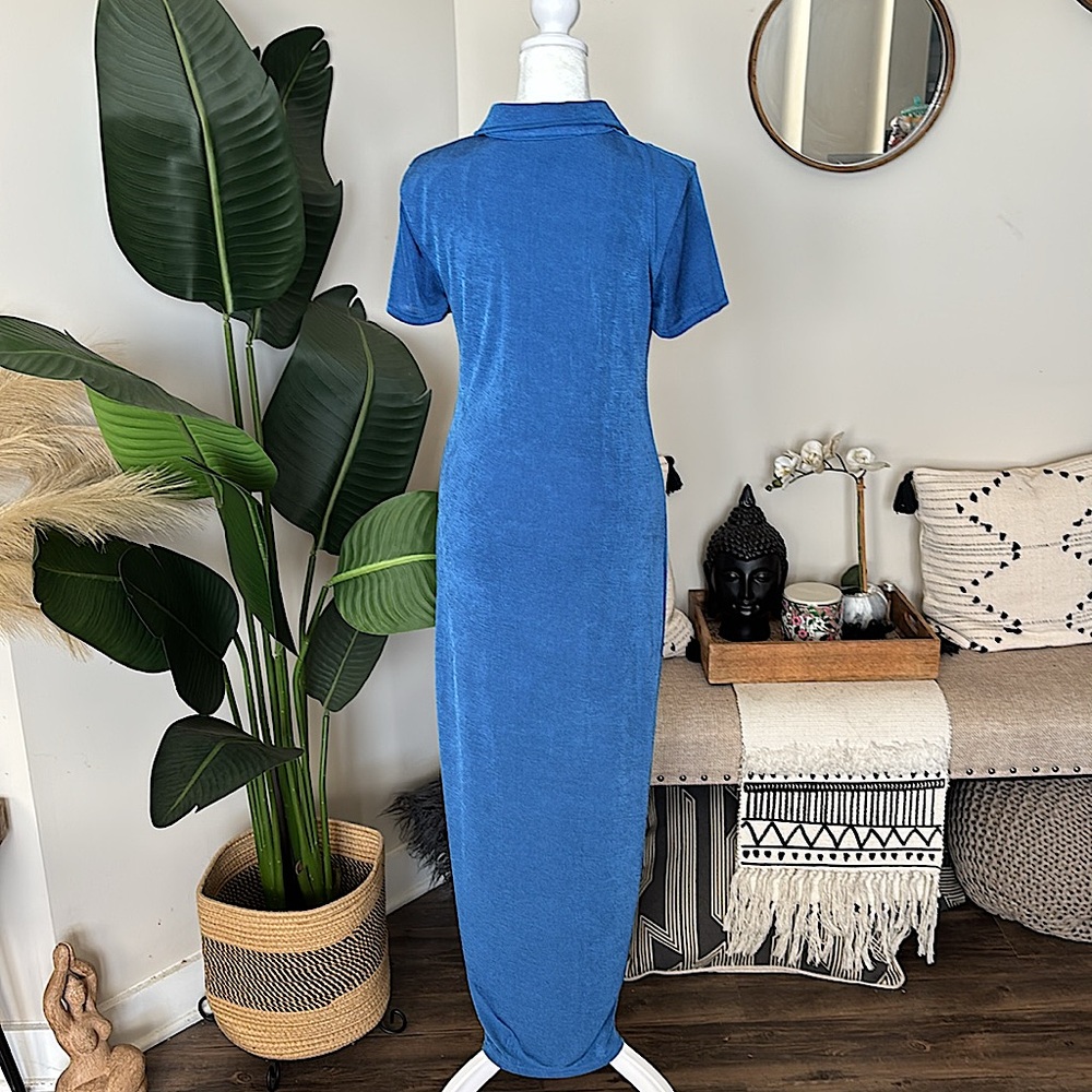 Blue Ruched Button-Front Maxi Dress - Unbranded - Picture 3 of 9